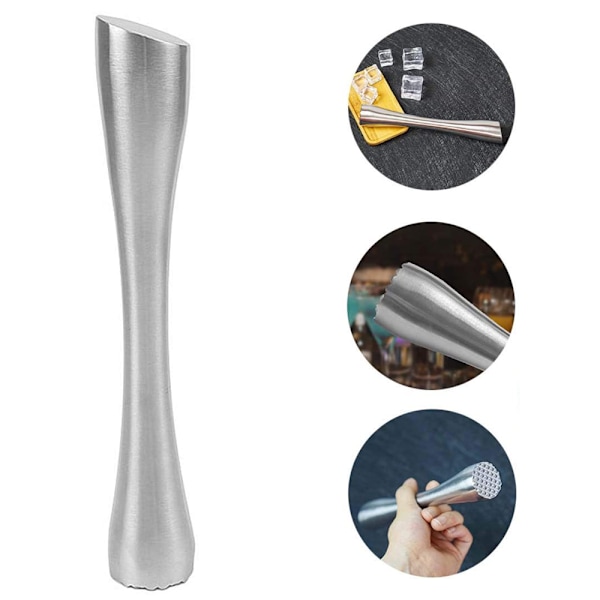 Cocktailstamper i rustfritt stål, ishakker sitronmoser barstamper multifunksjonelle bar bartenderverktøy 20cm