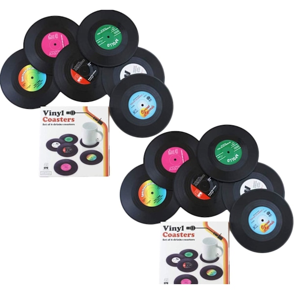 Set med 6 retro-CD-underlägg i svart, underlägg, underlägg, underlägg