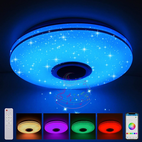 36W LED-kattovalaisin himmennettävä Bluetooth-kaiuttimella, LED-kattolamppu kaukosäätimellä tai APP-ohjauksella, RGBW-värinvaihto, säädettävä