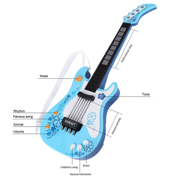 Multifunktionell barn basgitarr leksak barn ljus musikaliskt instrument leksak blå