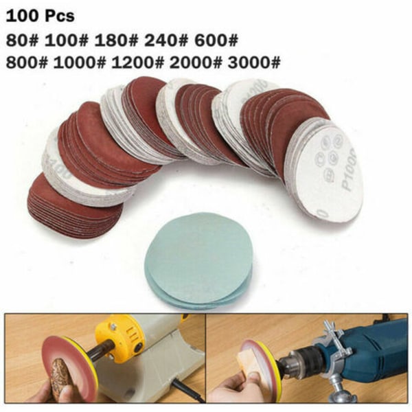 75 mm slippappar av sandpapper, slippapperssats 3 tum slippappar, 100 stycken