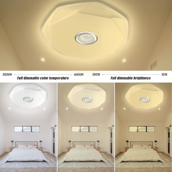 48W Himmennettävä LED-kattovalaisin Bluetooth-kaiuttimella, Ø39cm RGB Bluetooth-kattovalaisin kaukosäätimellä ja sovellushallinnalla, LED-musiikkikattovalaisin