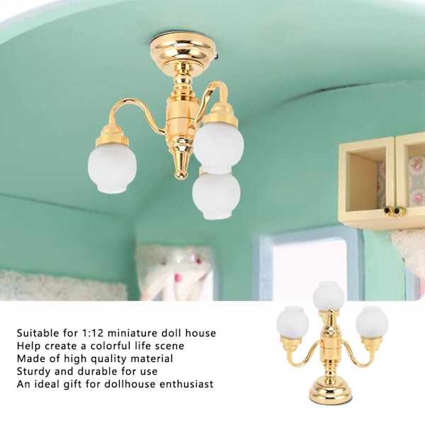 1:12 Dockhus Krona Miniatyr Utsökt Elegant LED Taklampa Dekoration