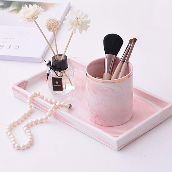 Makeup borsthållare reseborstar fodral väska kopp förvaring dammtät med guldkant pennhållare skrivbord makeup borste eyeliner ögonbrynspenna förvaring
