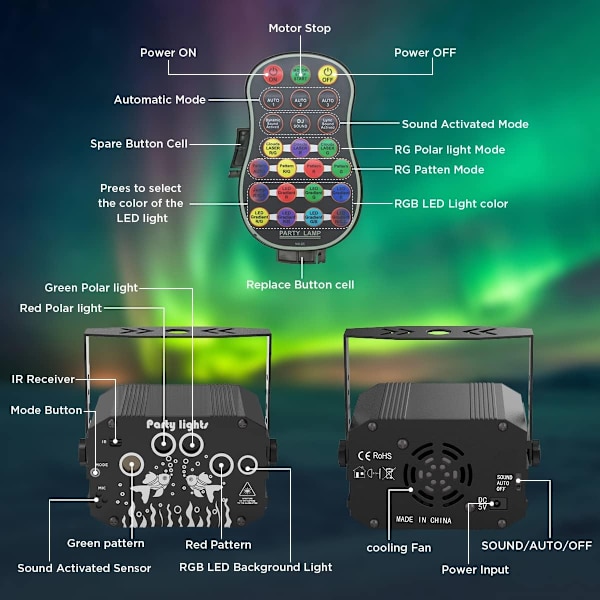 DJ-festlampor Scenlaser - Nordisk RGB-ljuseffekt Ljudaktiverad Disco-strobe med fjärrkontroll - Musikprojektor för inomhusfödelsedag
