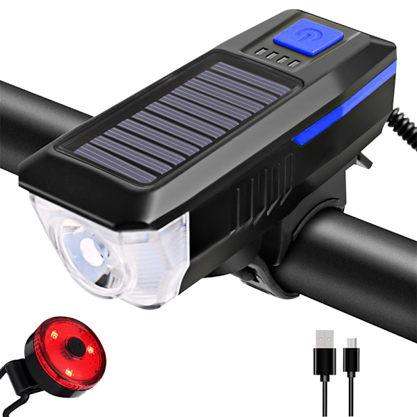 Cykellys Sæt og Horn Solcelledrevet USB Genopladelig Cykel Forlygte Baglygte Kombinationer Forreste Baglygte Baglygte LED Højttaler