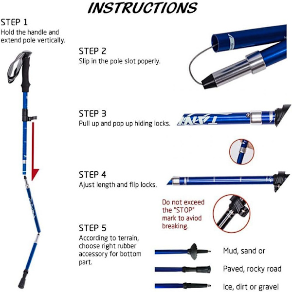 Vandrestave, foldbare trekkingstave, justerbare Nordic walking stave