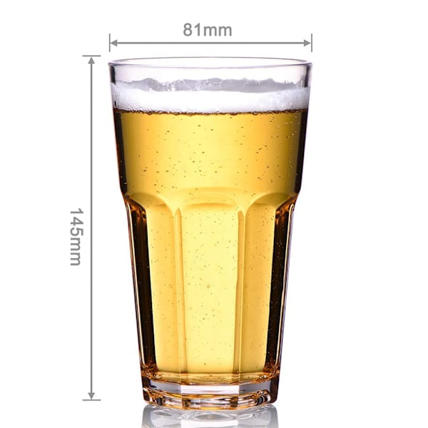 4 stk., bruddsikre gjenbrukbare drikkebeger i akryl, 420 ml, åttekantet. Egnet for barer, kjøkken, etc.