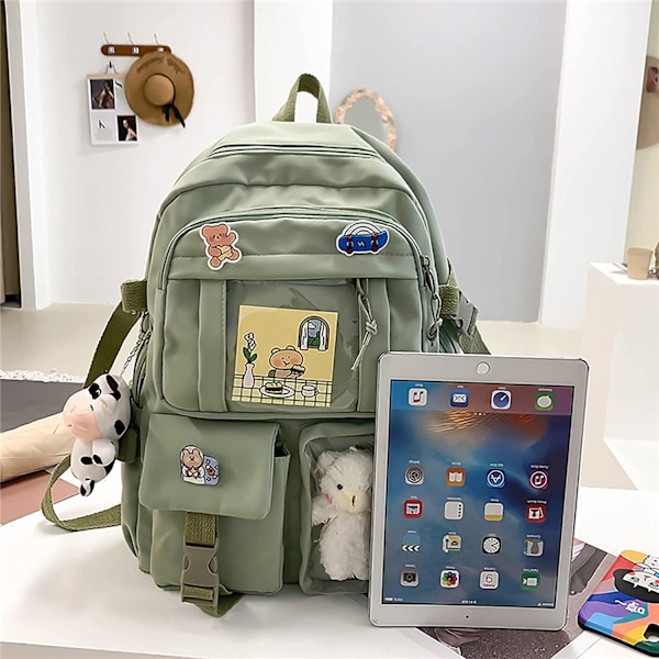 Rygsæk, Nylon Skoletaske med Søde Plys Tilbehør, Kawaii Studenterbogtaske Skuldertaske til Piger Skoleartikler