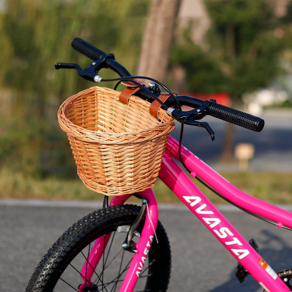 Barncykelkorg för flickcyklar, sparkcyklar, trehjulingar, barncykeltillbehör med läderremmar