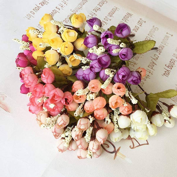 Konstgjord minivårt tebud simulering rosblad pärlbud för vardagsrumsblomsterarrangemang dekoration