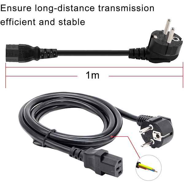 Strømkabel Euro-stik 3-benet IEC-kabel til PC, skærm, printer, PS3 / PS4 Pro, scanner, TV