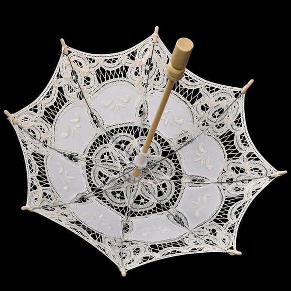 Bröllops-spets paraply i bomull för bröllopsfester, dans, fotorekvisita (Beige S)