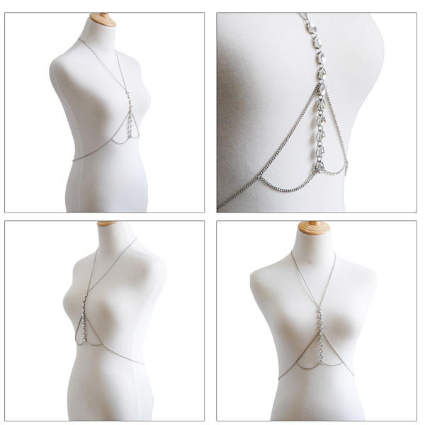 Kroppskjede Rhinestone Bikini Brystkjeder Strandsele Kjede Party Kroppssmykker Tilbehør for Kvinner