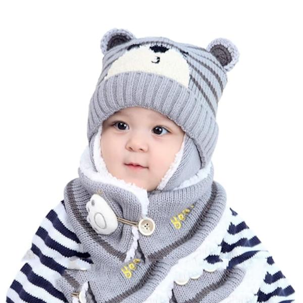 Vinter Baby Hat Toddler Vinter Varm Halsduk Mössa Halsvärmare Söt Stickad Mössa Halsduk Set Baby Öronlapp Mössa Mössa med Halsduk
