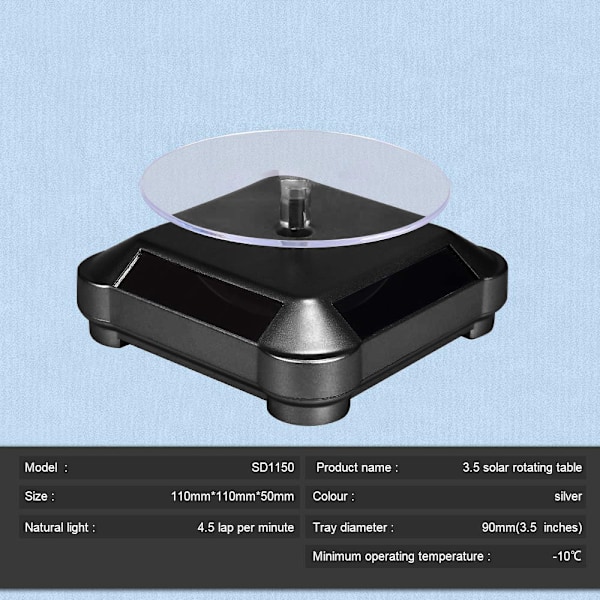 Solcelled Displaystativ Dreieskive, Batteri Dobbelt Brukt Roterende Display for Smykker Spinner Klokker Hobby Samling Hylle