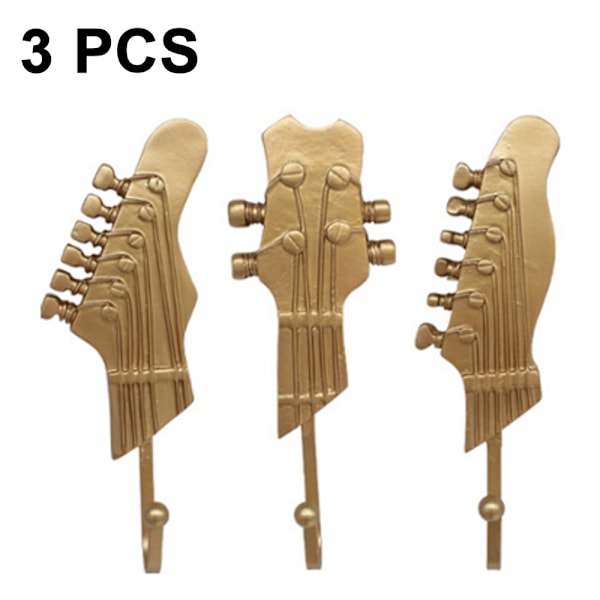 3-pack vintage gitarrformade dekorativa krokar rack hängare för att hänga kläder rockar handdukar nycklar hattar metallhartskrokar väggmonterade