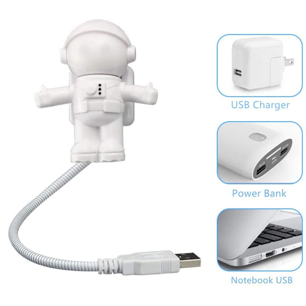 Spaceman Lampe Fleksibel Mini USB LED Lampe Lys for Laptop Notebook Lys Hvit Natt Husholdningslys Justerbar Nattlys