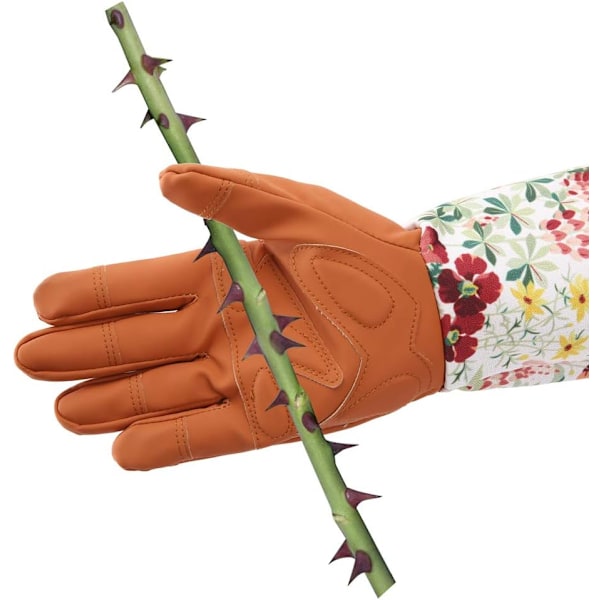 Havehandsker i læder med rosenprint til kvinder, forlængede Pro-handsker til rosenbeskæring, havearbejde, gave til mor og bedstemor (rød)