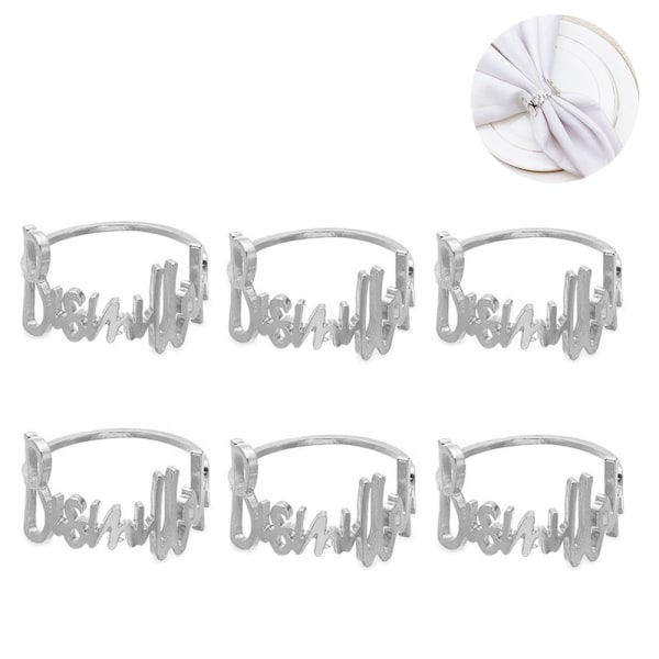 6 stk. Serviettringer Bokstav Metall Serviettringsett Alfabet Serviettspenner Holder Borddekor for Bryllup, Fest, Jul, Thanksgiving