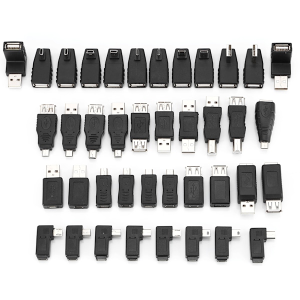Paket med 40 olika USB2.0-adaptrar vinklade mini mikro typ B hane hon omvandlare kontakter
