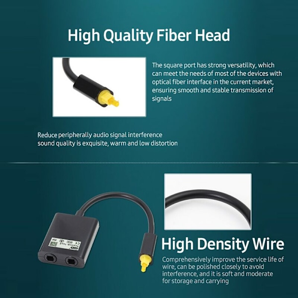1 til 2 Audio Adapter Digital Optisk Kabel Splitter Audio Fiber Optisk Adapter Fiber Optisk Fordeler Adapter, Sort