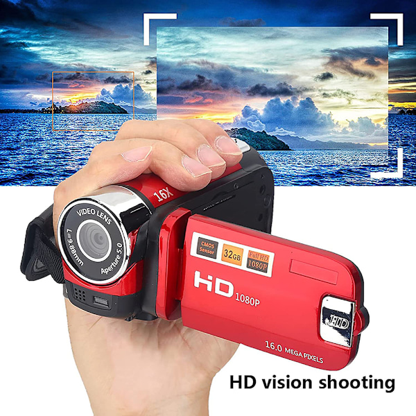 Videokamera, Full HD High Definition Digitalt Videokamera, 16x Zoom, COMS Sensor, 270° Rotasjon, 2.4\" Fargeskjerm, Videoopptak