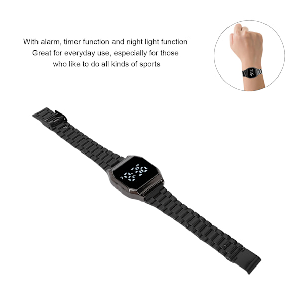 LED-klocka för student Tetragonum Digital Sports Watch med fällbart spänne Alarm Timing Nattljusfunktion för dagligt bruk Svart