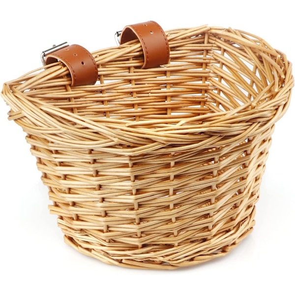 Sykkelkurv for jentesykler, sparkesykler, trehjulssykler, sykkeltilbehør for barn med lærreim