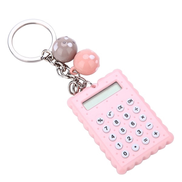 Mini Bärbar Söt Kakstil Nyckelring Miniräknare Godisfärg Fickräknare (Rosa)