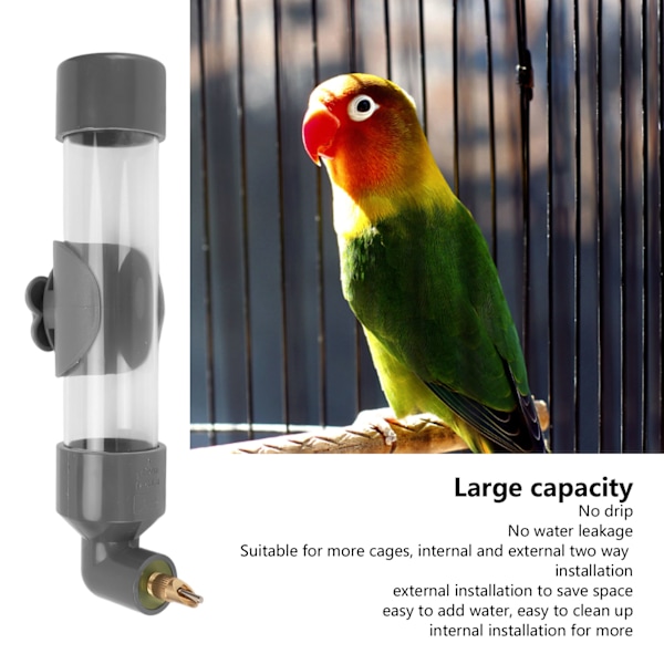 Parrot Automatisk Drikkeanordning Sikker Akryl Fugledrikkeflaske Fuglevandingsautomat til Små Mellemstore Store Papegøjer Grå