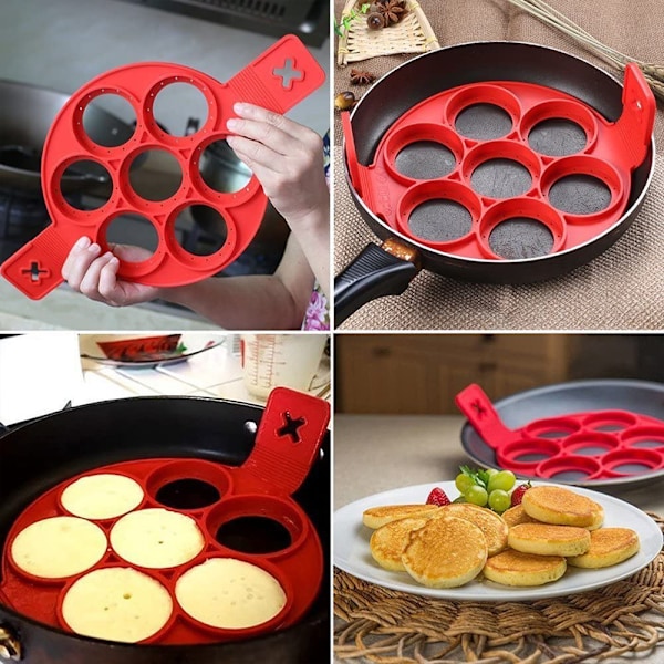 7 huller Pannekakeformer Ring Stekt Egg Form Gjenbrukbar Silikon Non-Stick Pannekake Maker Egg Ring Lag raskt en kake for å spare verdifull tid