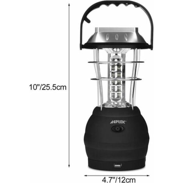 Solcellelykt, Ultrasterk LED-campinglykt, 2 justerbare lysmoduser, 5 lademetoder, med håndsveivdynamo, lang brenntid for camping