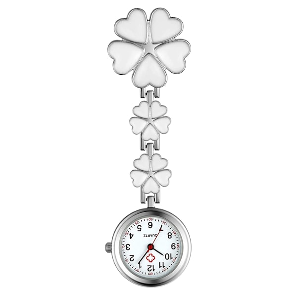 Kvinnors Clip on Fob Watch, Zinklegering Quartz Sjuksköterska Klocka, Blomformig Slagklocka, Hängande Fickur, med fem hjärtformade