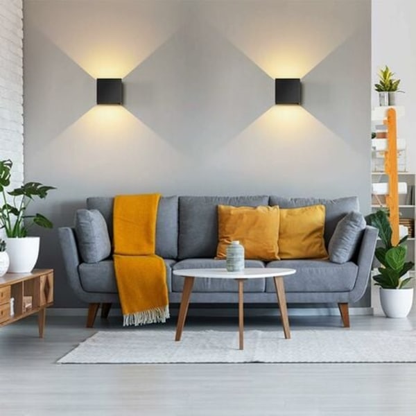 Sæt med 2 væglamper 12W LED soveværelse moderne interiør, op og ned design justerbar lampe, aluminium belysningsarmaturer sort LED væglampe til soveværelse