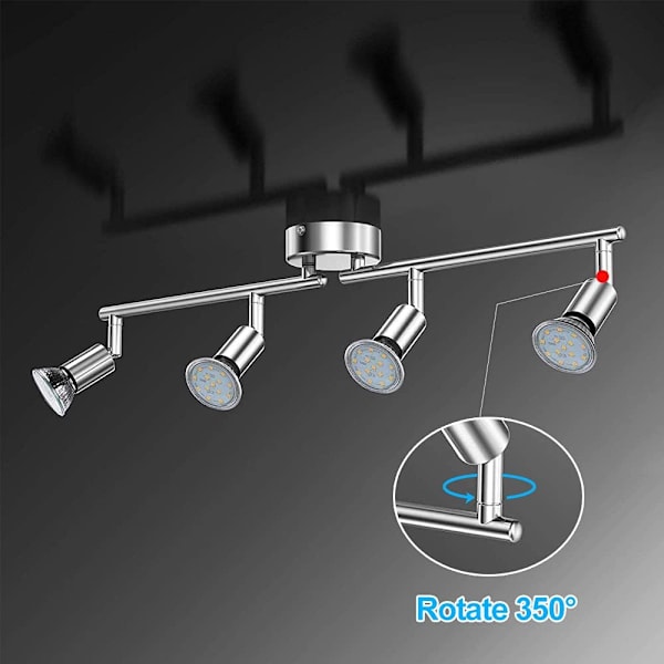 4 Vridbara och justerbara takspotlights, 4 3W GU10 LED-lampor, LED-takljusstång Vardagsrum Matrum Kök Korridor, 2 roterande armar, Varmvitt