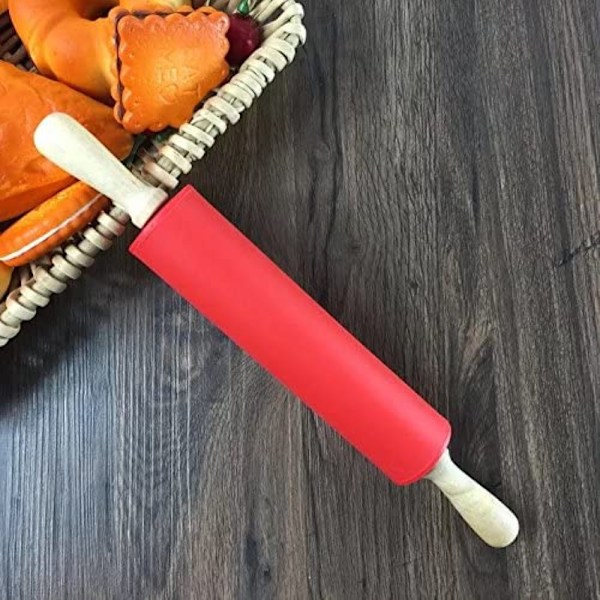 Silikone Rullepind Non-stick Overflade Træhåndtag 1.97X15.15 Red