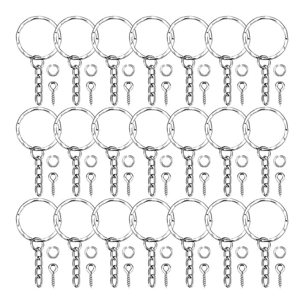 Nyckelringstillverkningsmaterial set, 50 st nyckelringar med kedja och 50 st hoppringar, för nyckelringstillverkning DIY-hantverk