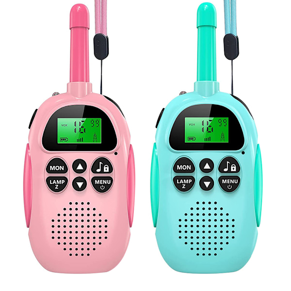 2 Pak Walkie Talkies til Børn Genopladelige - Børns Julegave Fødselsdagsgave med Lommelygte, til Udendørs, Camping, Vandreture