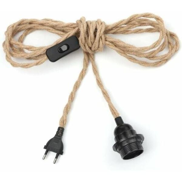 E27-lamphållare med strömbrytare, sladd, industriell glödlampsladd, vintage-ljuskrona, 4,5 m hamparepsladd för DIY-lampa