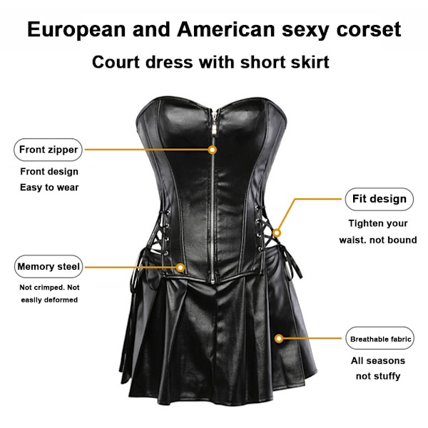 Kvindes Sexy Ruffled Punk Rock Korset med Skørt Retro Goth Talje Cincher Baskisk Bustier med Lynlås