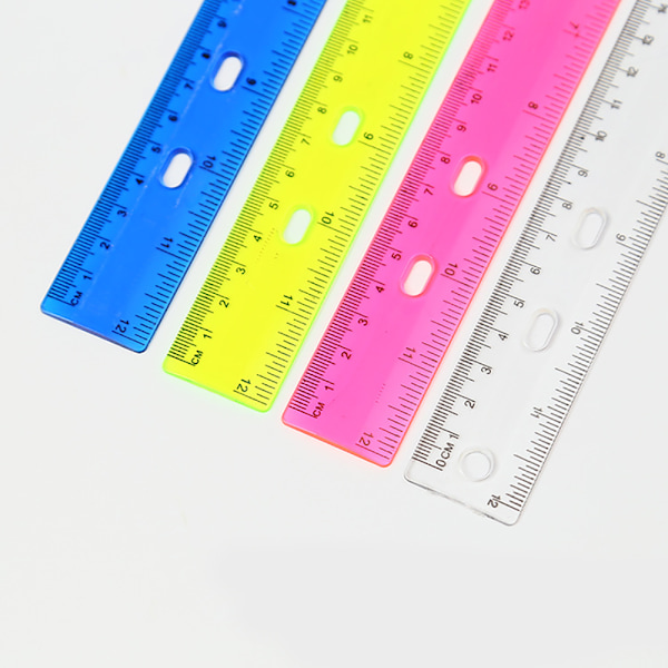 Joefnel 4 st 12-tums linjaler i plast, transparenta färger, skolmaterial för barn.