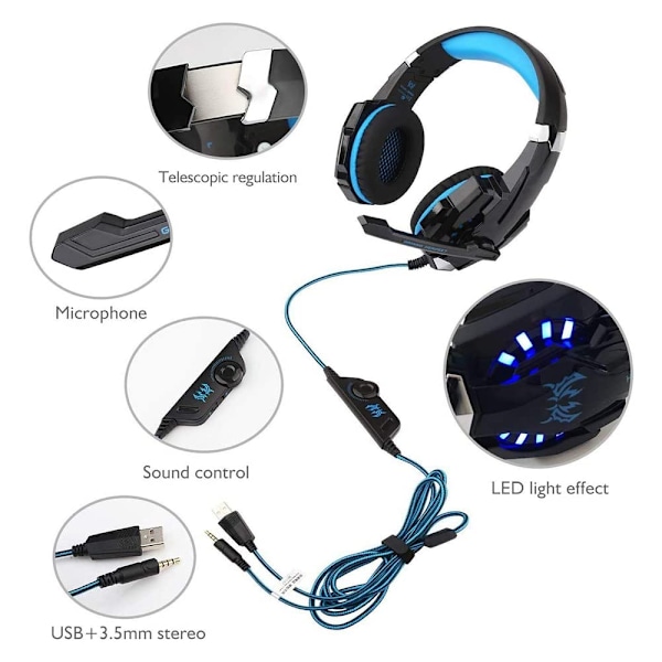 Stereo-peliheadset, melua vaimentavat over-ear -kuulokkeet mikrofonilla, LED-valolla, bassokorostuksella, pehmeät muistivaahtomuovikorvatyynyt kannettaville pelitietokoneille