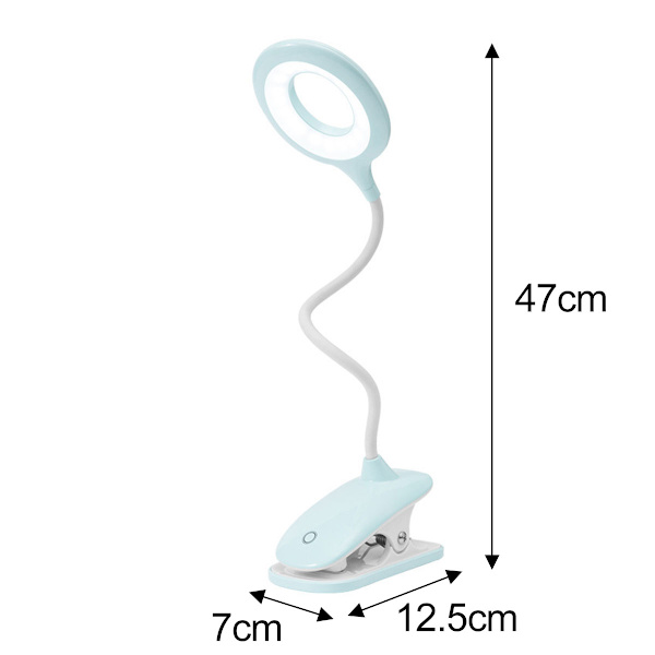 LED Clip-on Leselampe Dimbar Øyebeskyttelse Bordlampe Farge blå