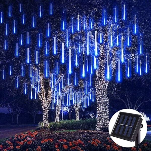Solar LED Meteorregn Lys Festival Hage Lys Vanntett 8 Rør 144 LED Jule Bryllupsdekorasjon
