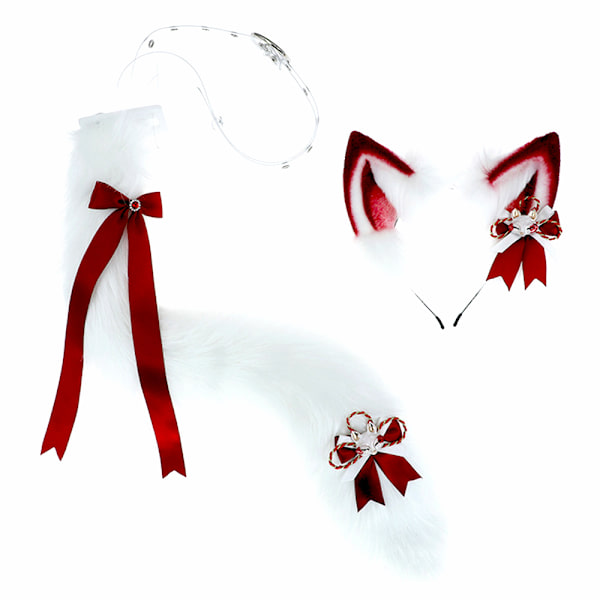 Kattöron Varghund Rävöron Djur Söta Huvudtillbehör för Halloween Jul (Öron + Svans Set)