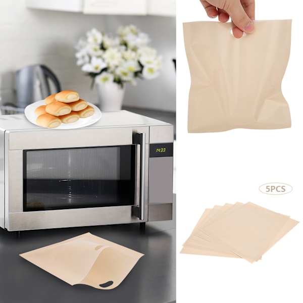 5 stk. Gjenbrukbare Brødristerposer Varmebestandige Non-stick Brødposer Sandwicher Pizza Varmbeholder