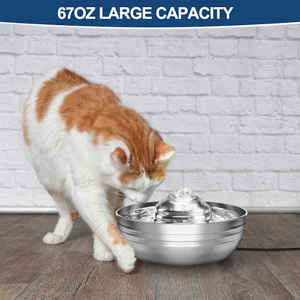 Kattfontän i rostfritt stål, 67oz/2L tyst fontän för katter och hundar