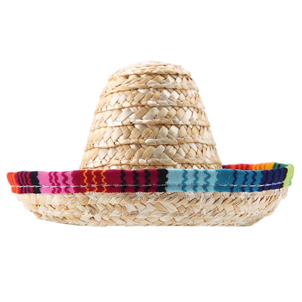 Mini Straw Sombrero Partyhatt för Små Husdjur/Valp/Katt med Bomullsrep Justering