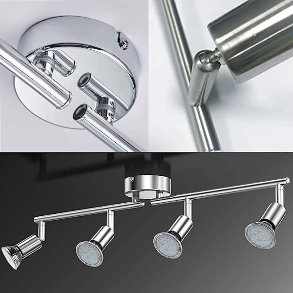 4 Vridbara och justerbara takspotlights, 4 3W GU10 LED-lampor, LED-takljusstång Vardagsrum Matrum Kök Korridor, 2 roterande armar, Varmvitt